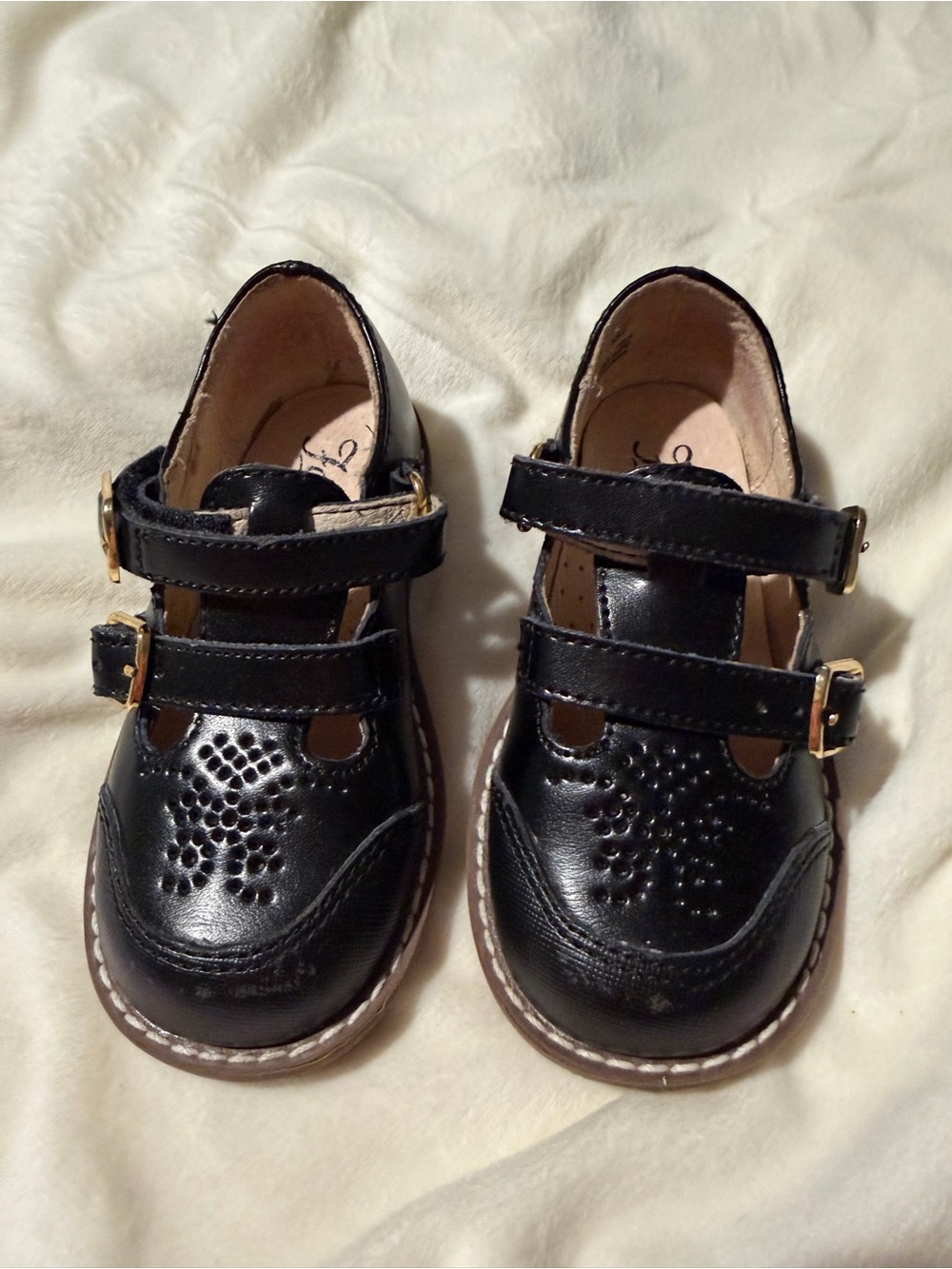 Footmates Kids Black Leather Double-Strap Dress Shoes Size 5M